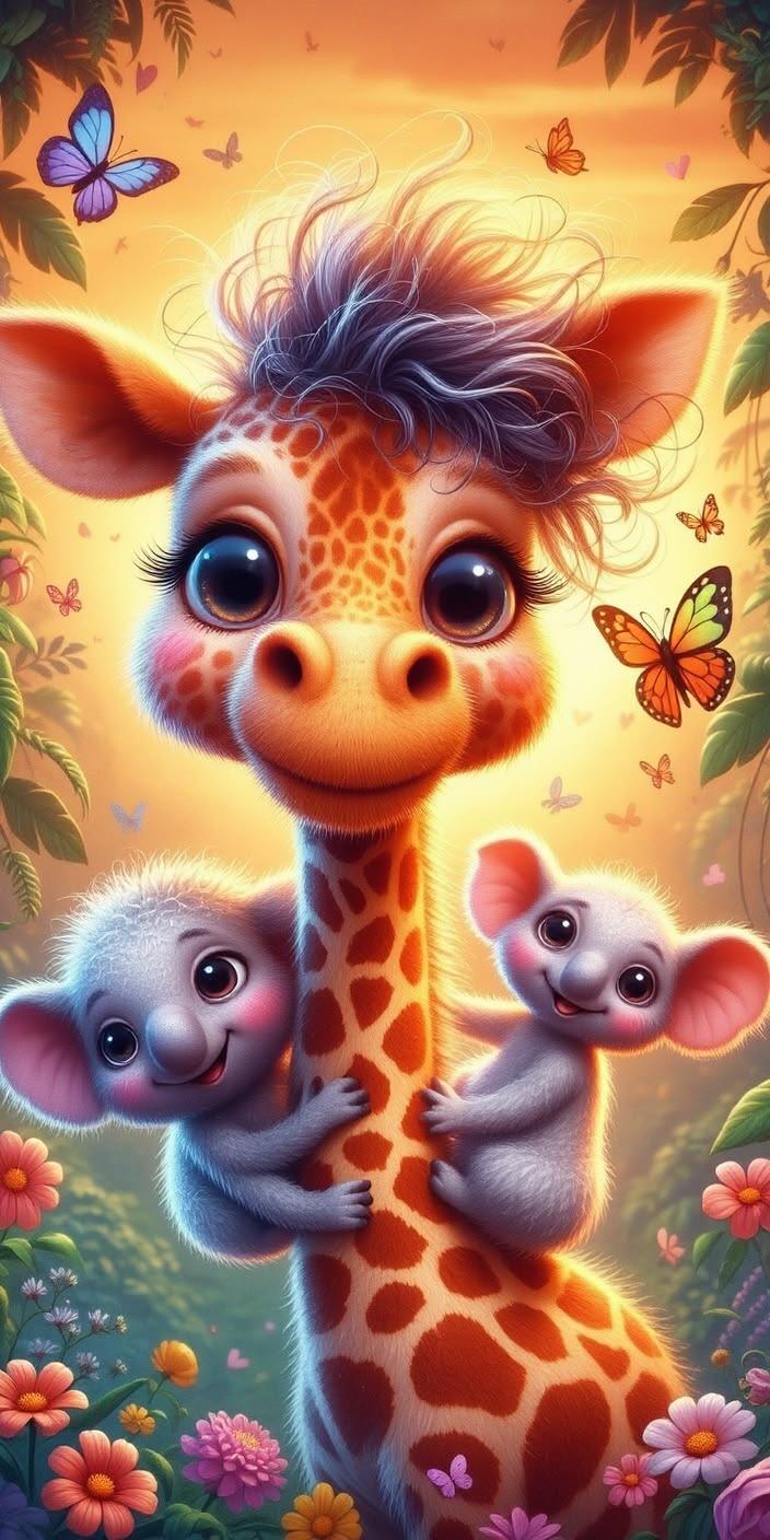 Cute Jungle Friends Cartoon Wallpaper