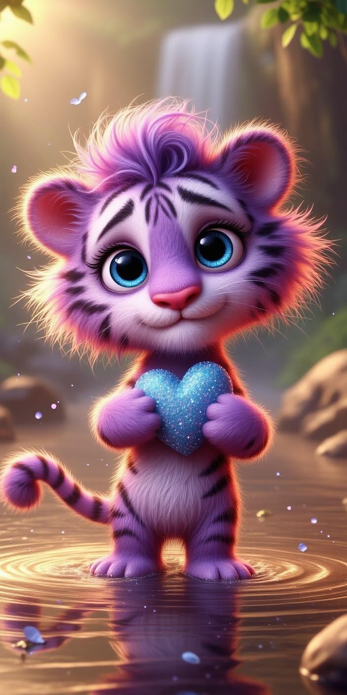 Cute Purple Tiger Heart Wallpaper