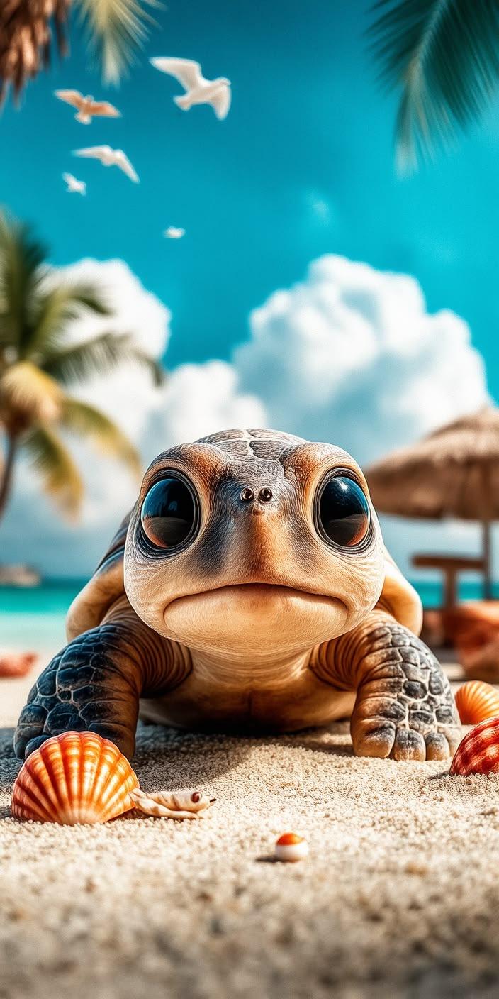 Cute Turtle Big Eyes Beach Wallpaper
