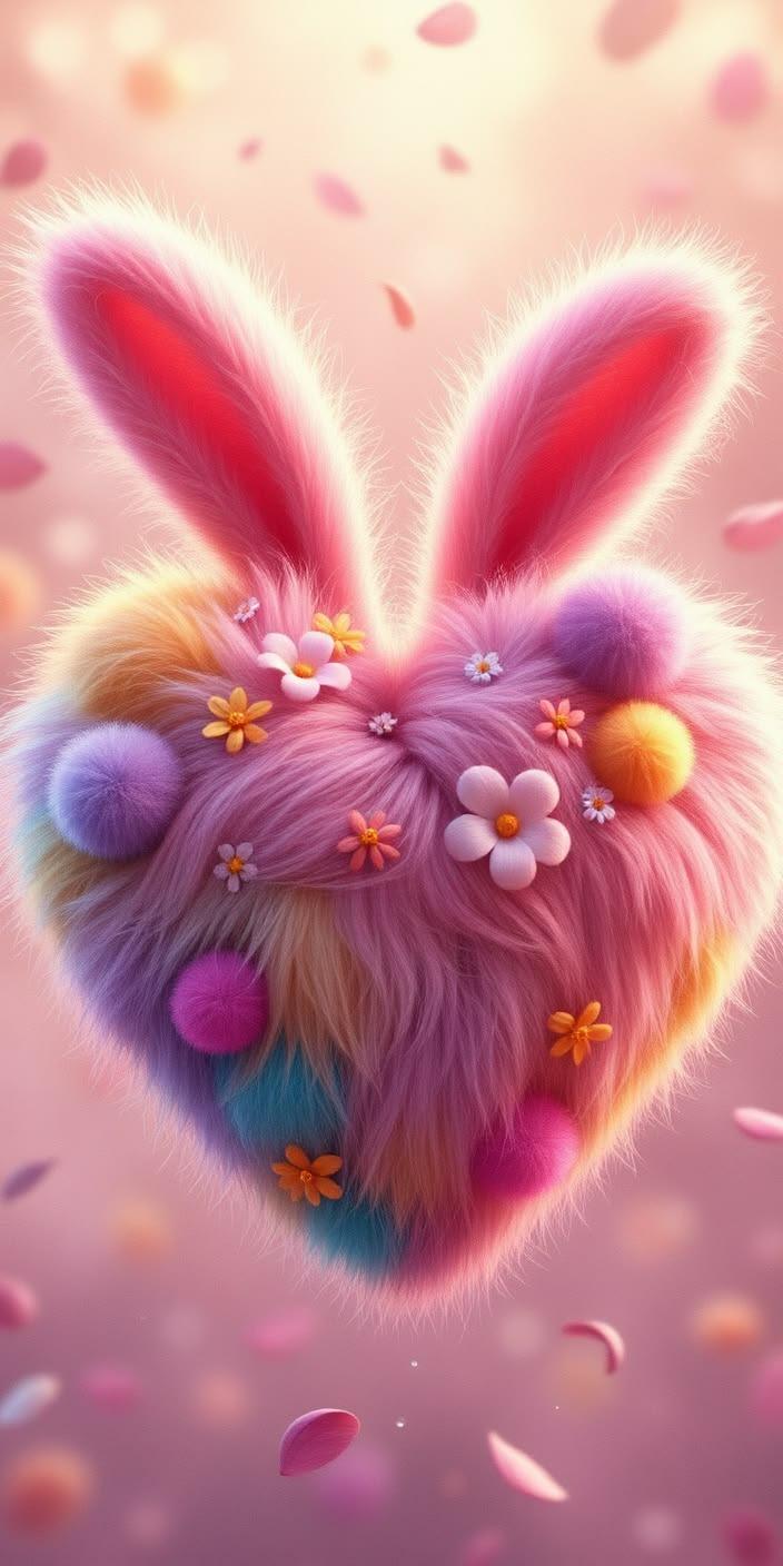 Cute Fluffy Bunny Heart Wallpaper