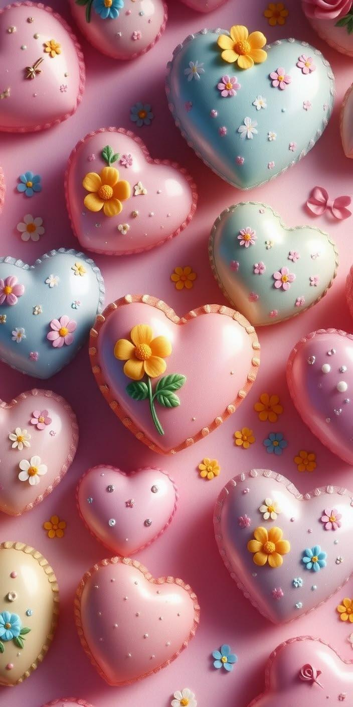 Colorful Floral Hearts Wallpaper