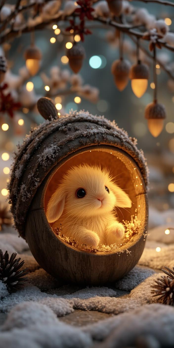 Cute Bunny Acorn Lantern Wallpaper