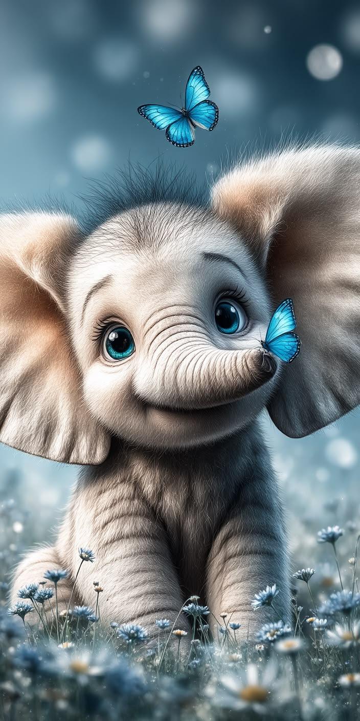 Cute Baby Elephant Butterfly Wallpaper