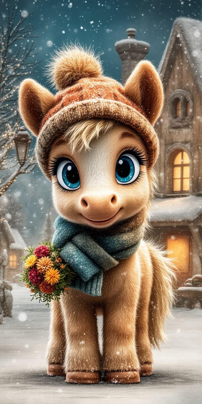 Cute Winter Baby Horse Wallpaper