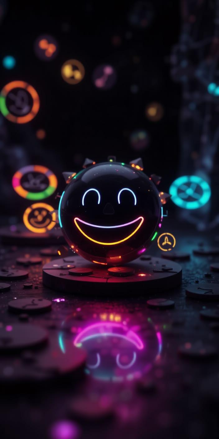 Colorful Smiley Face in Neon Lights wallpaper