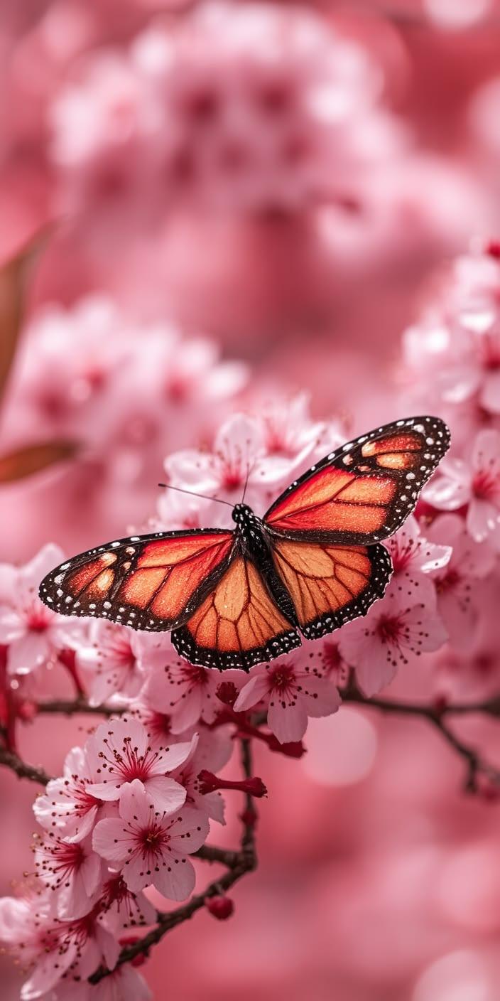 Red Monarch Butterfly Blossom Wallpaper