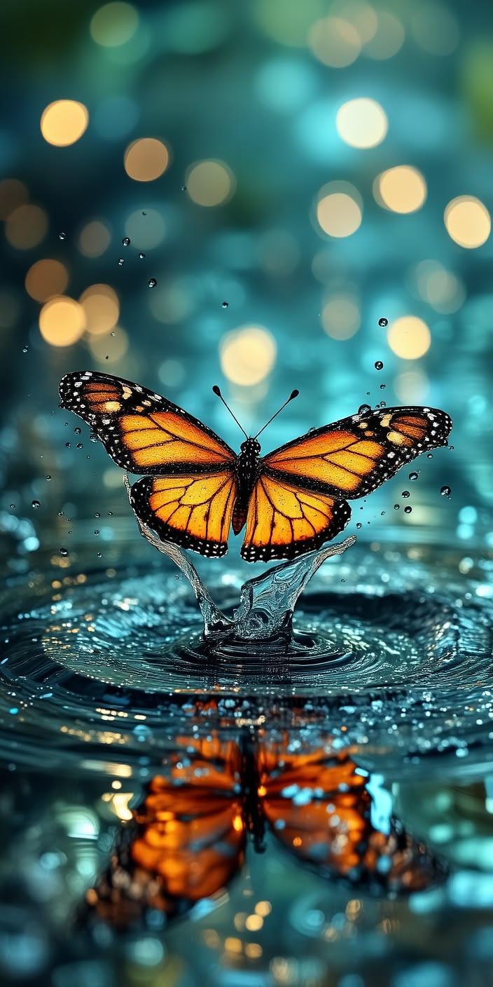 Majestic Water Splash Butterfly Wallpaper