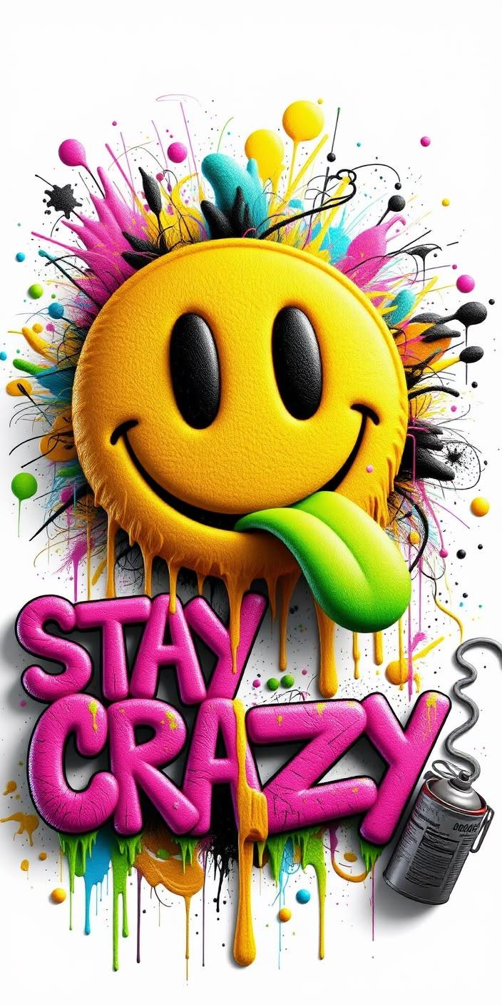 Stay Crazy Smiley Graffiti Wallpaper