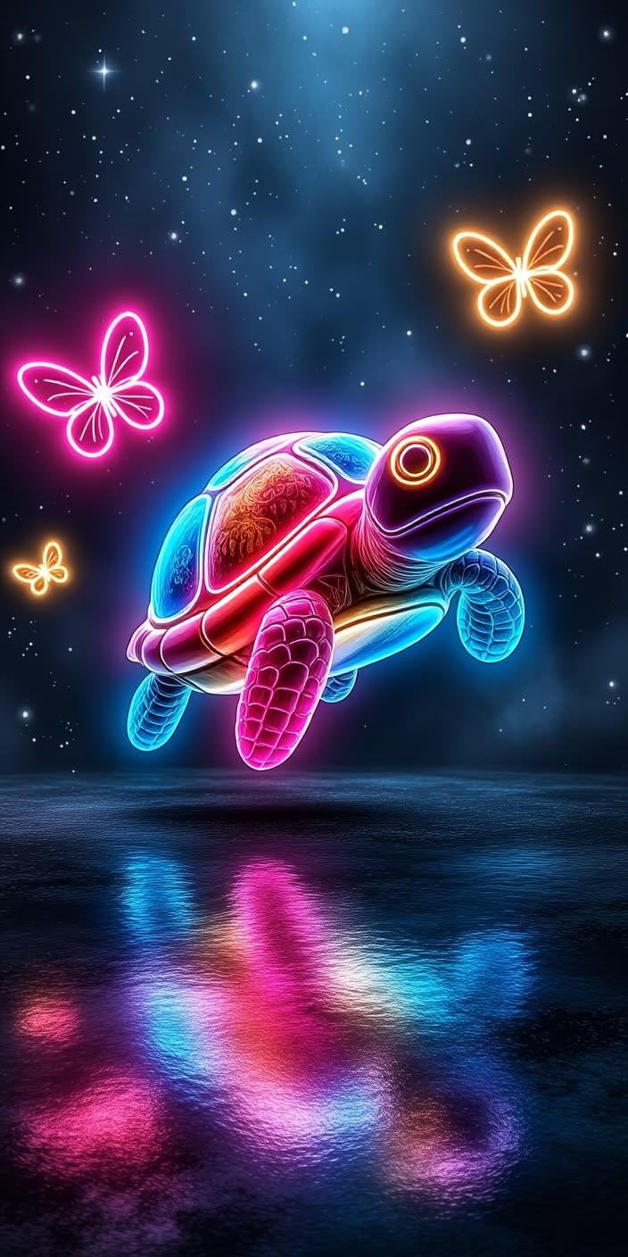 Neon Cosmic Turtle Wallpaper