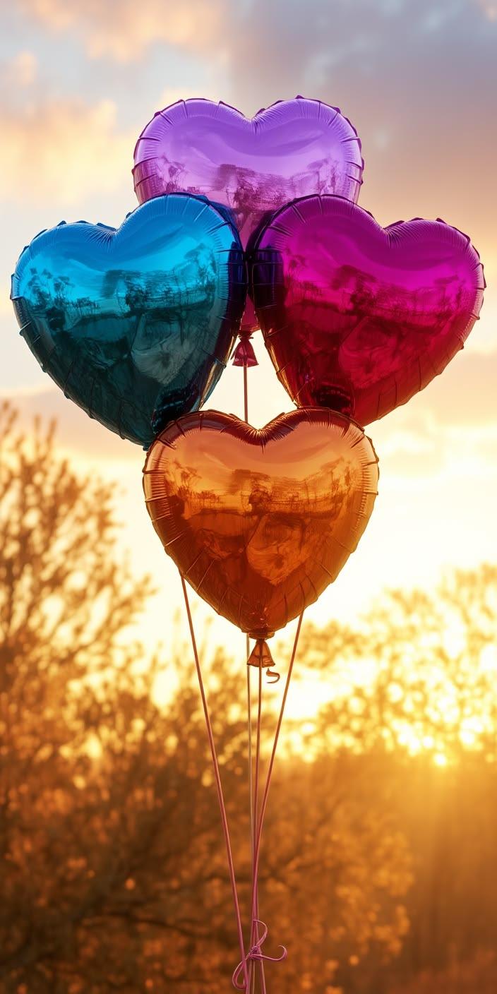 Sunset Heart Balloons Wallpaper