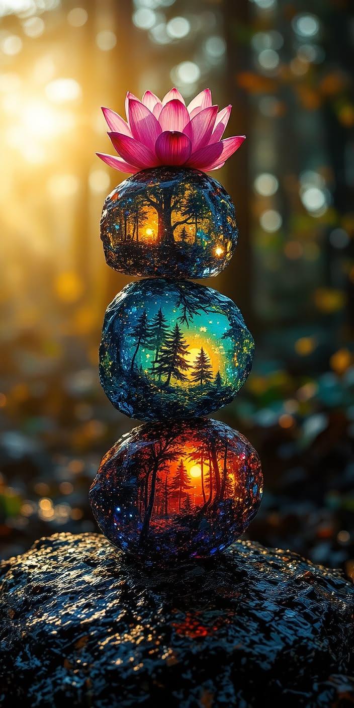 Mystical Forest Stone Stack Wallpaper