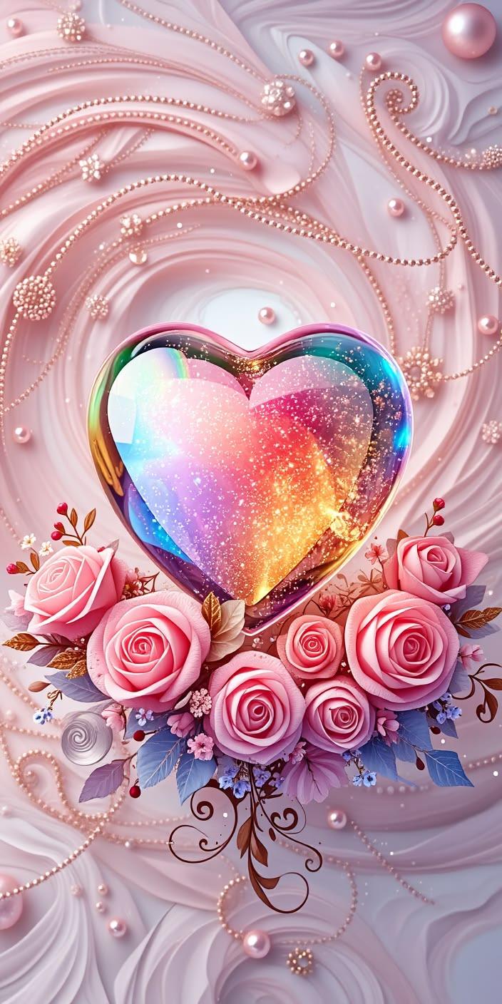 Shimmering Heart & Roses Wallpaper