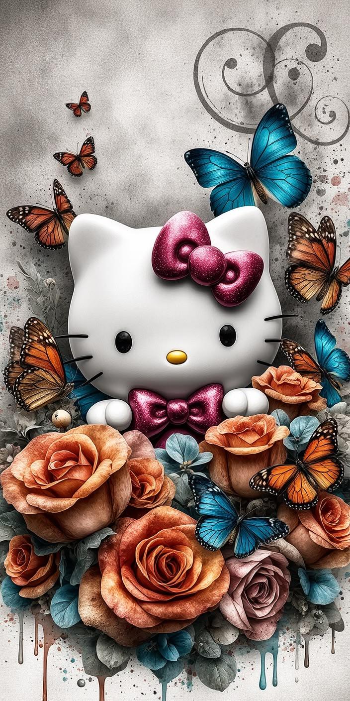 Hello Kitty Rose & Butterfly Fantasy Wallpaper