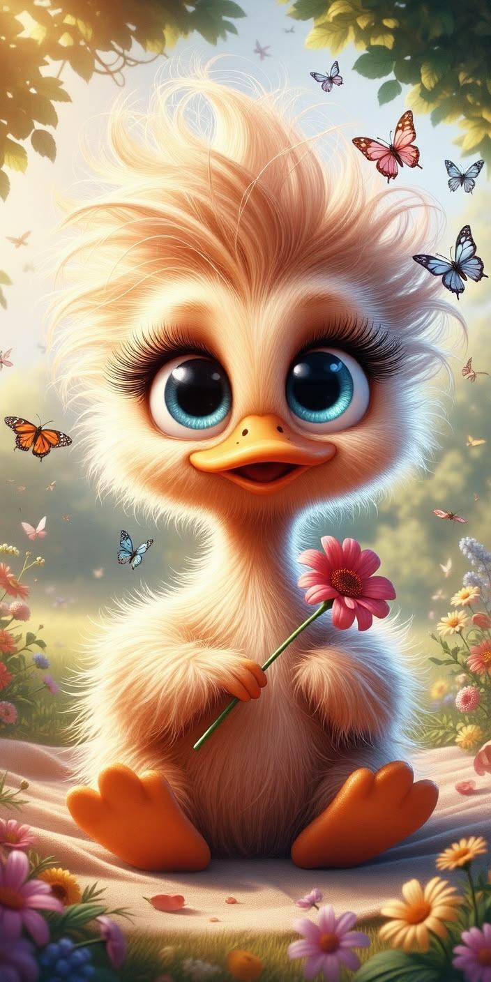 Whimsical Garden Duckling Wallpaper