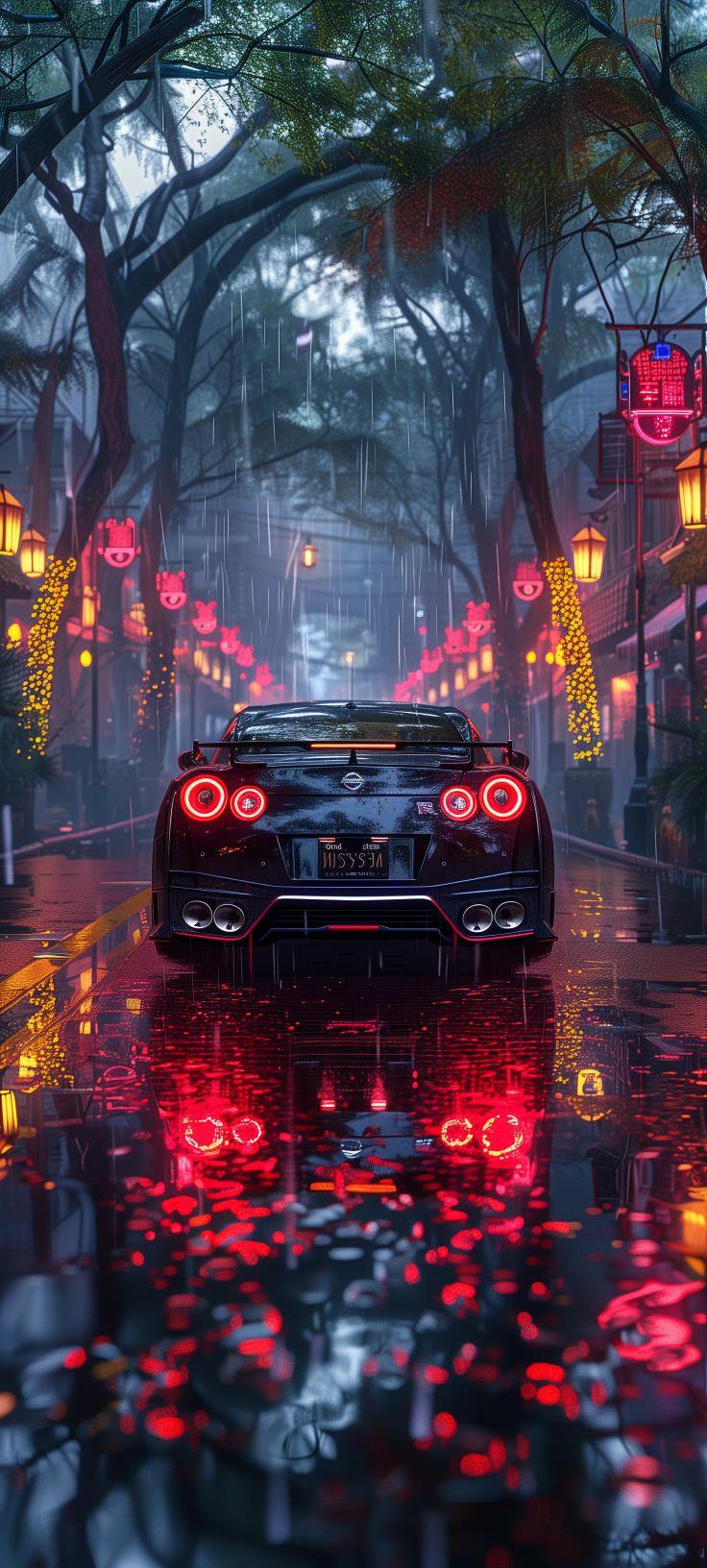 Midnight Neon Rain GTR Wallpaper