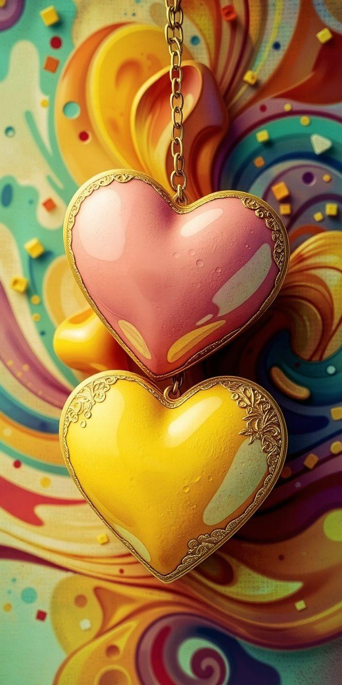 Golden Filigree Hearts Wallpaper