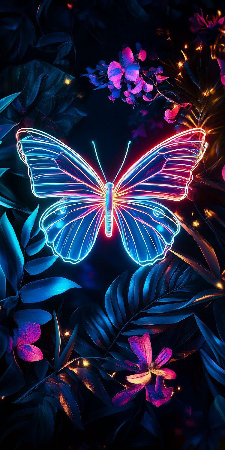 Neon Jungle Butterfly Wallpaper
