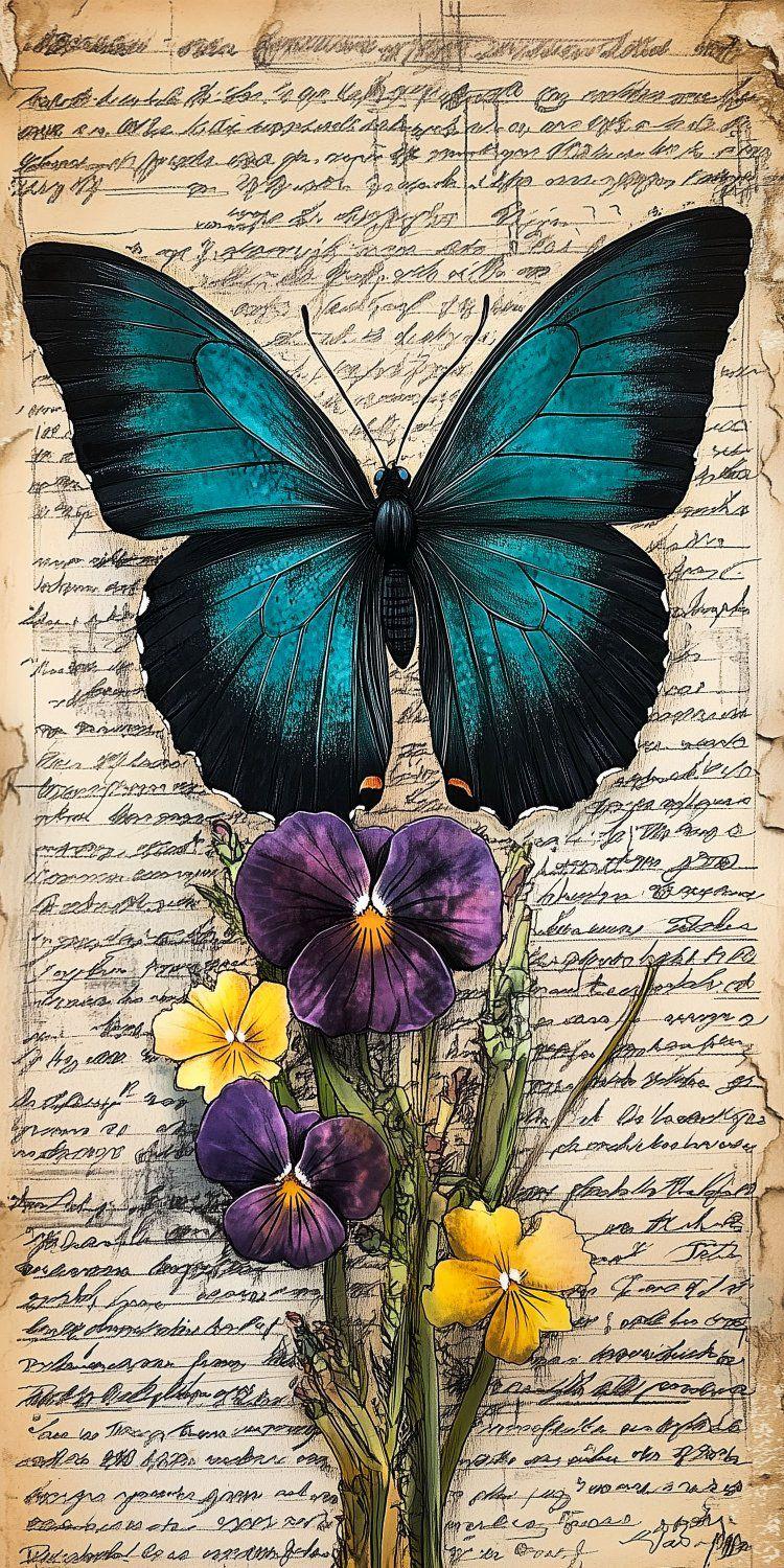 Vintage Botanical Butterfly Wallpaper