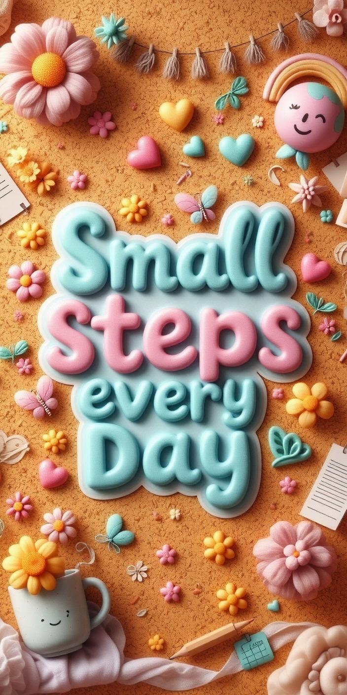 Inspirational 3D Pastel Illustration: "Small Steps Every Day