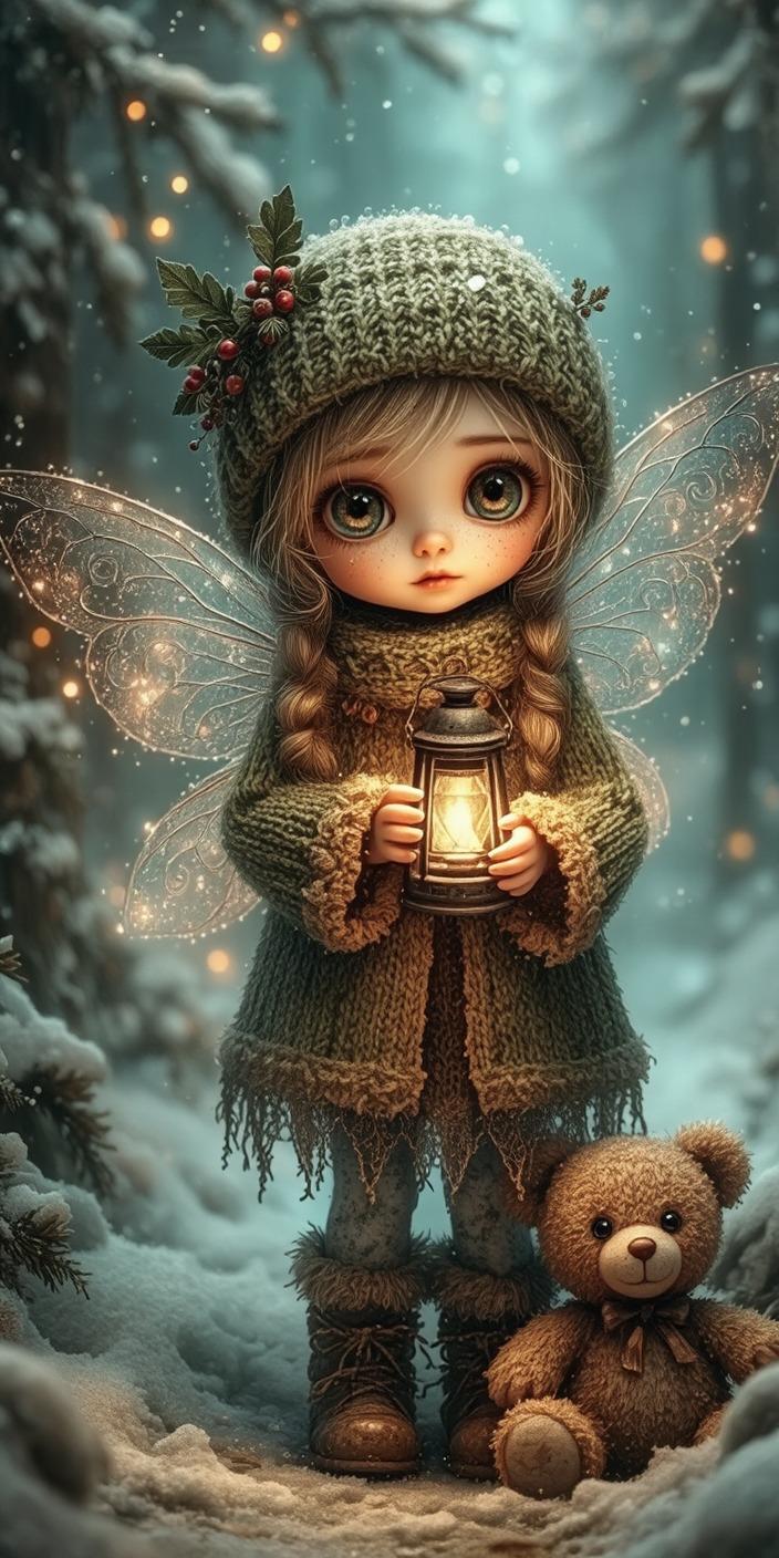 Winter Lantern Fairy Wallpaper