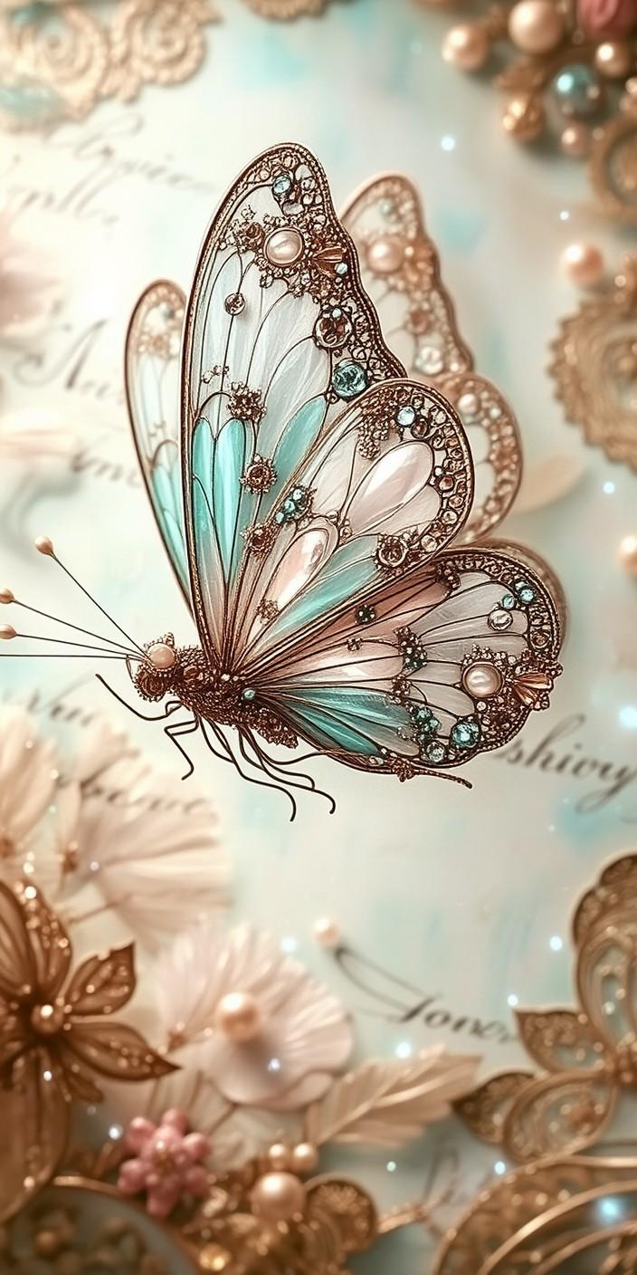 Vintage Pearl Butterfly Wallpaper