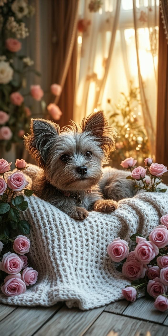 Yorkie Rose Garden Wallpaper