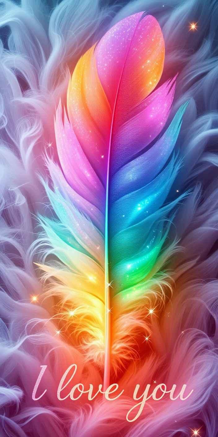 Rainbow Feather Love Wallpaper