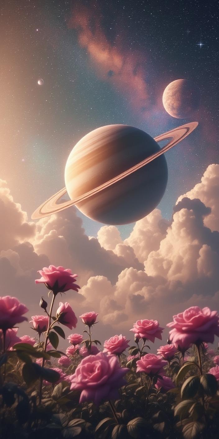 Cosmic Rose Saturn Wallpaper