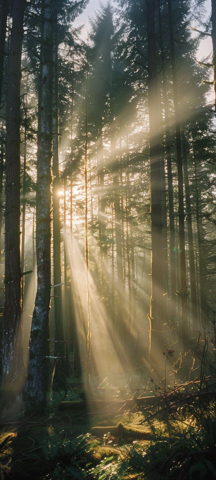 Sunlit Forest Rays Wallpaper