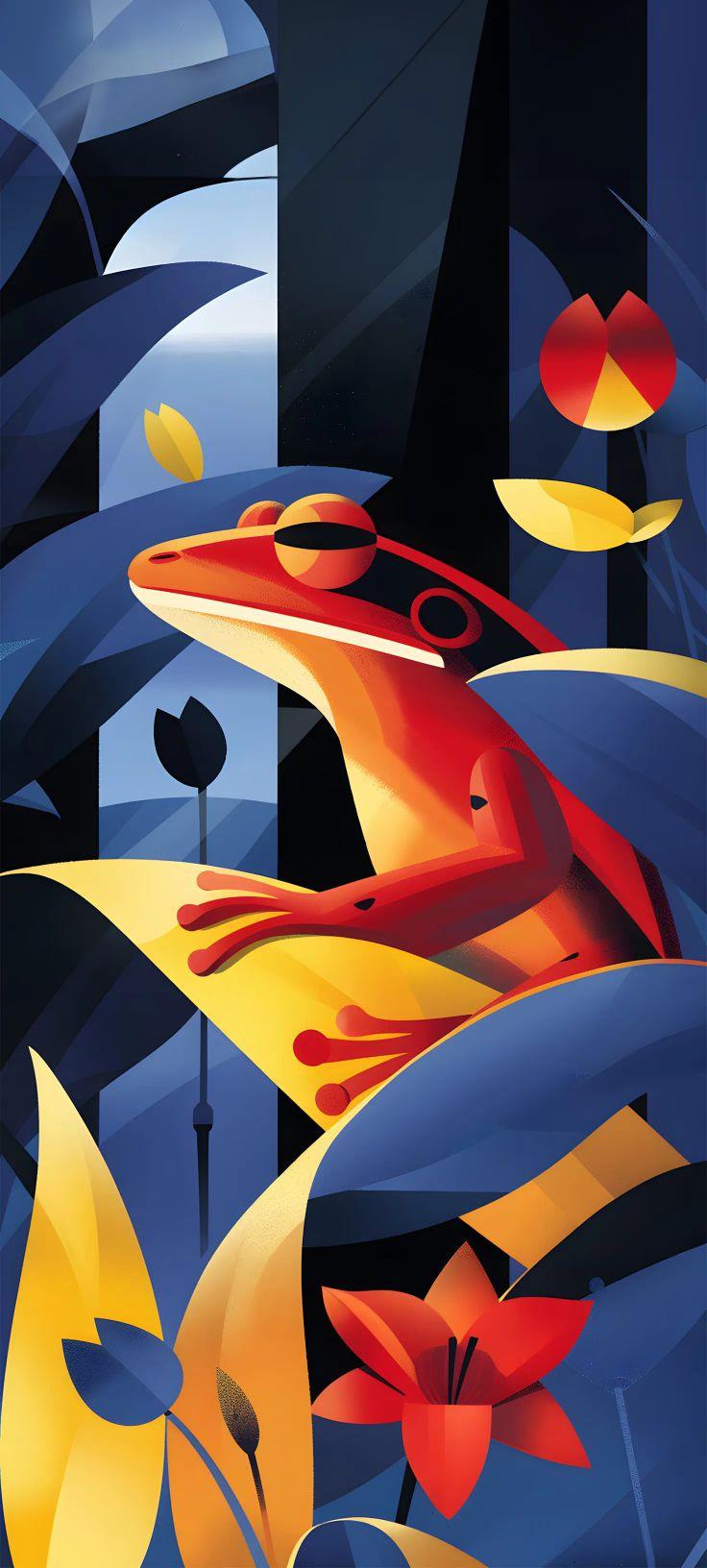 Geometric Tropical Frog Wallpaper