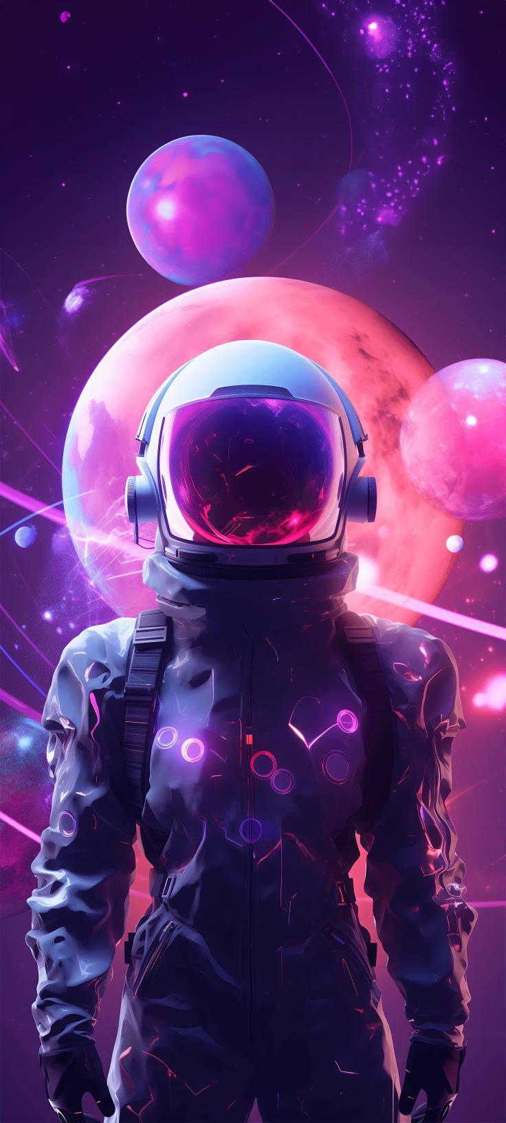 Galaxy Astronaut Neon Wallpaper