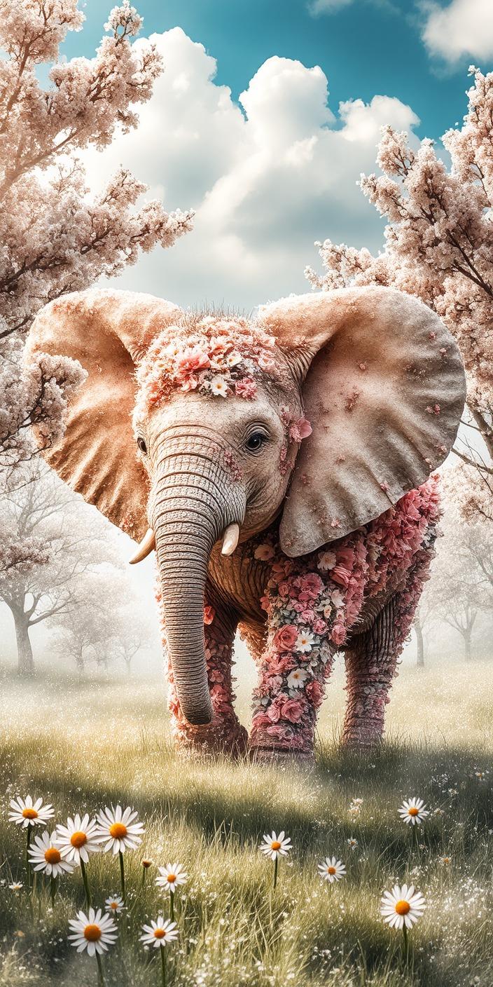 Floral Elephant Fantasy Wallpaper