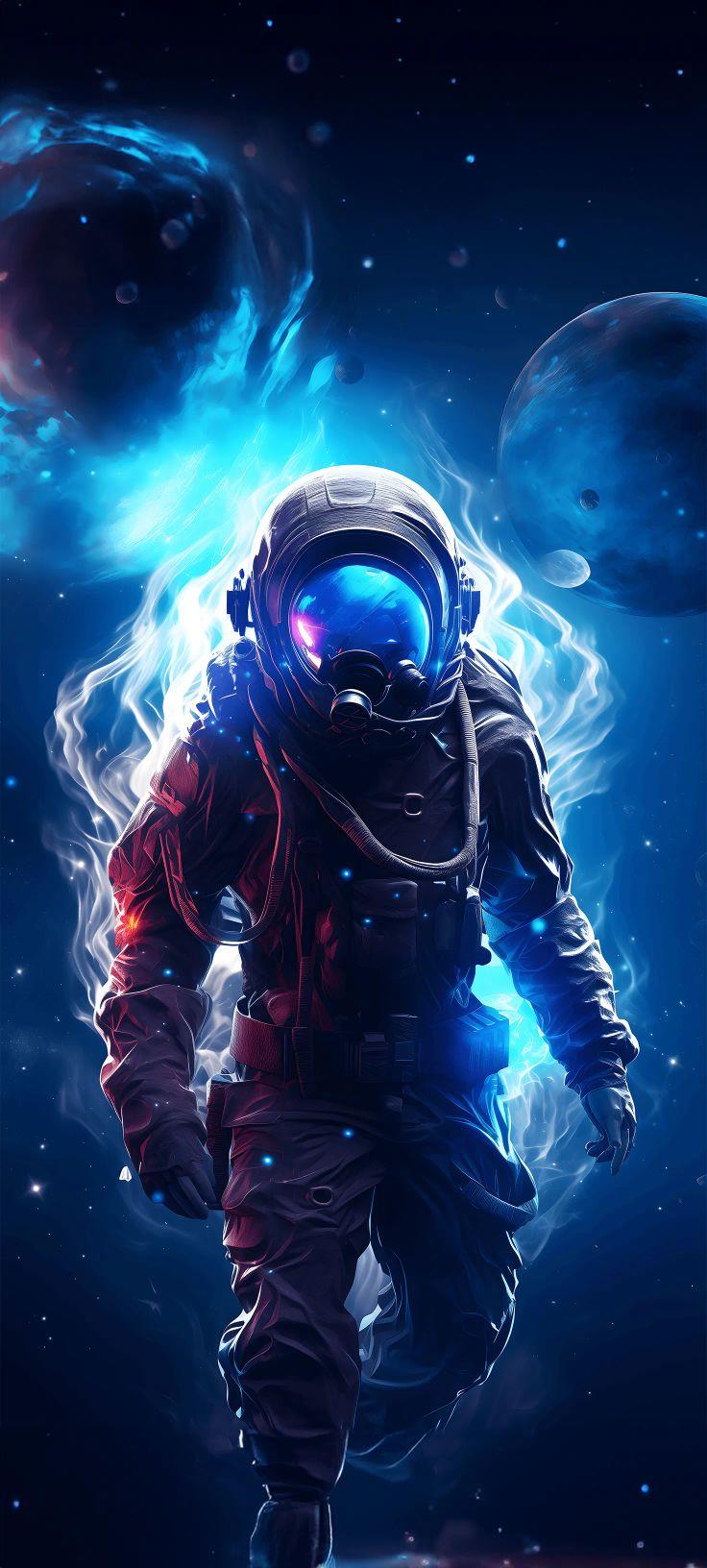 Neon Cosmic Astronaut Wallpaper