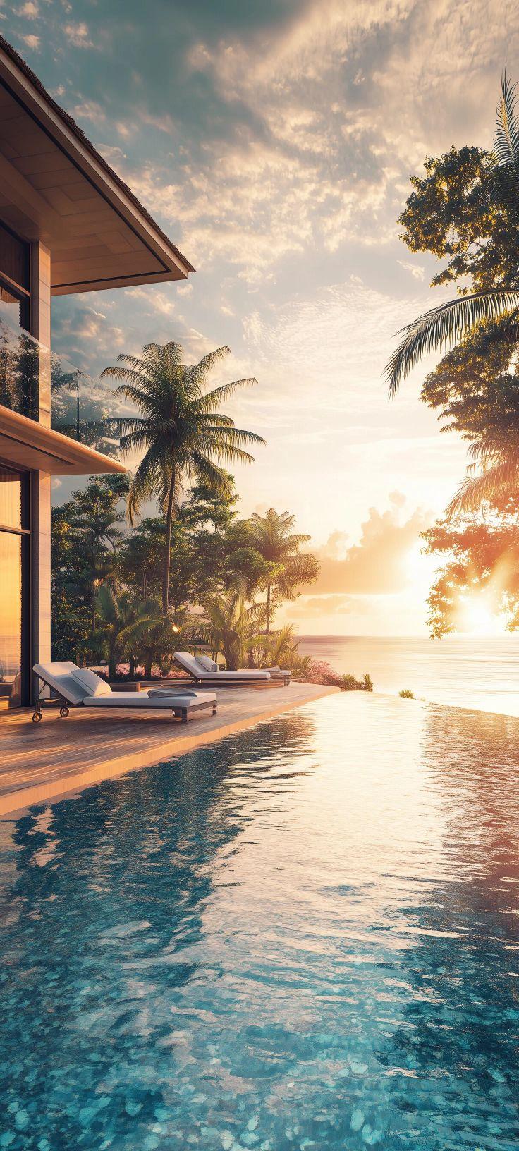 Luxury Tropical Oceanfront Infinity Pool Wallpaper