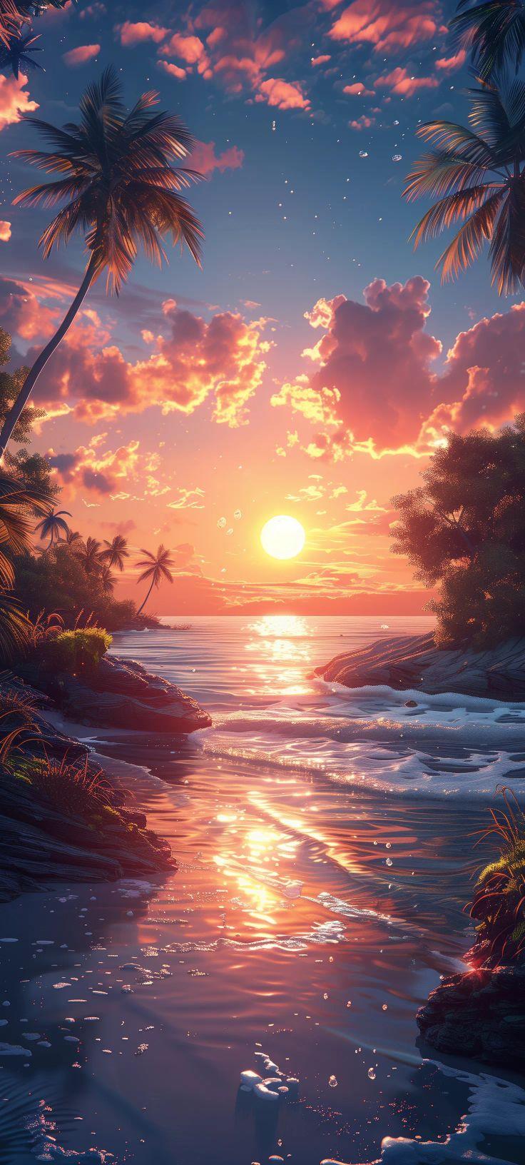 Tropical Sunset Paradise Wallpaper