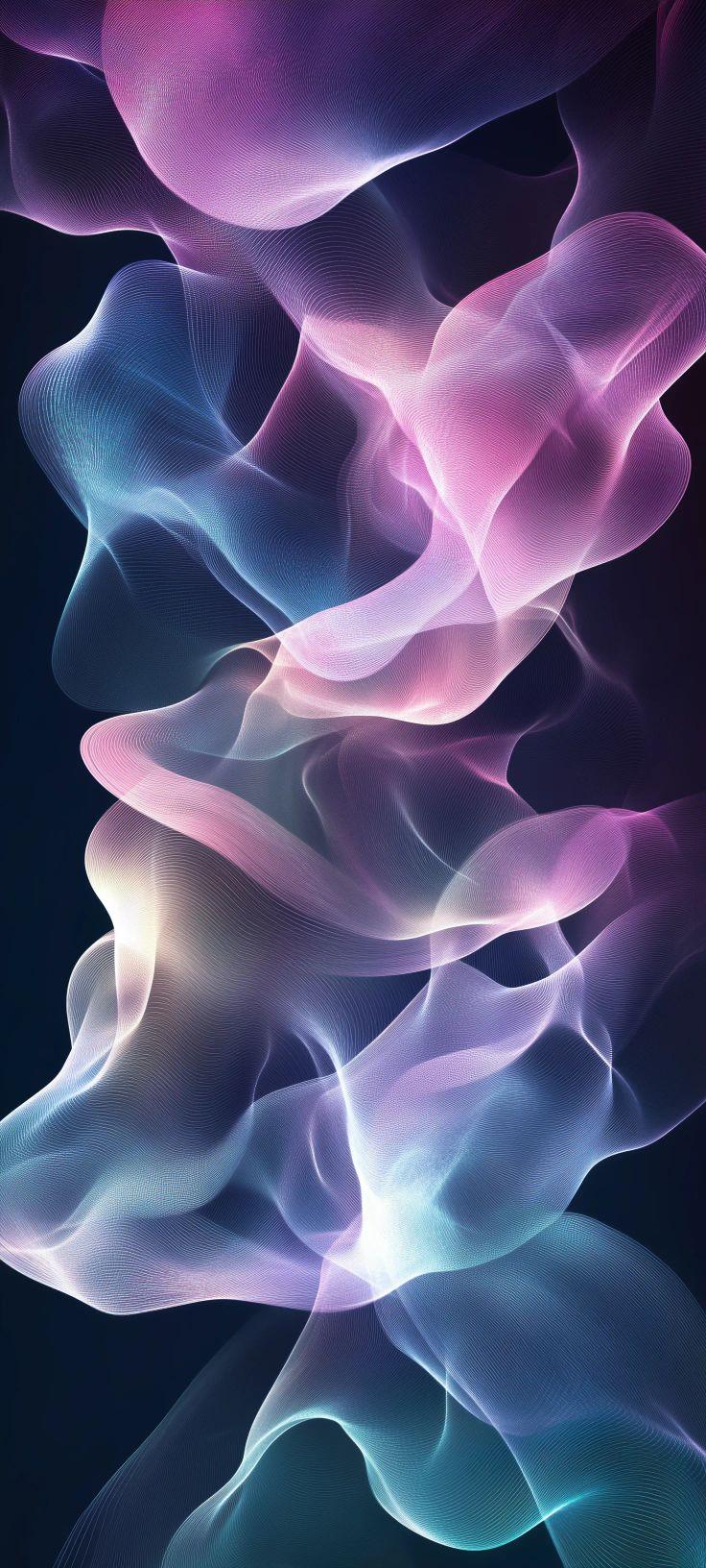 Abstract Neon Pink and Blue Wave Ribbons Wallpaper