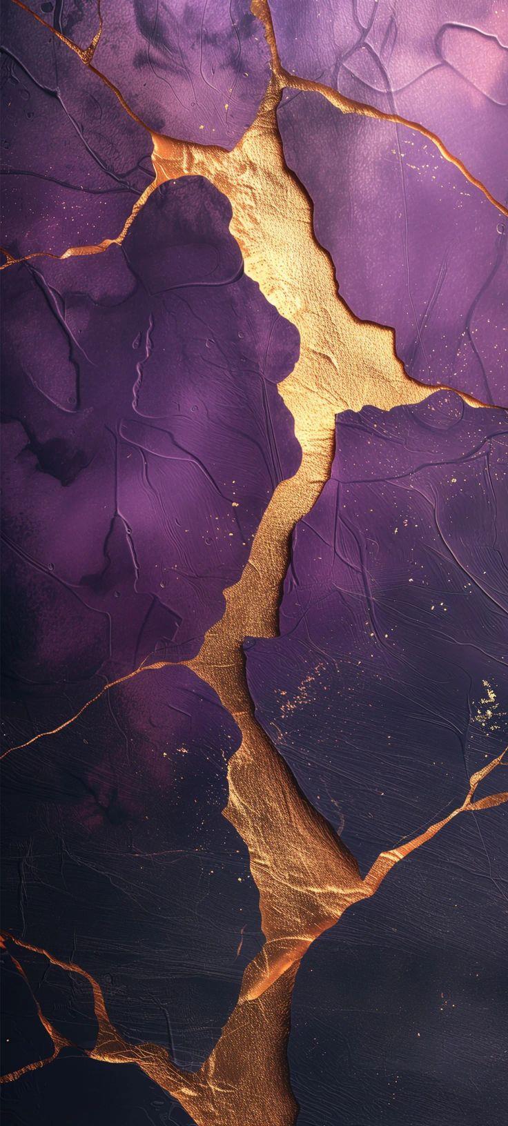 Abstract Purple Marble with Gold Veins Wallpaper