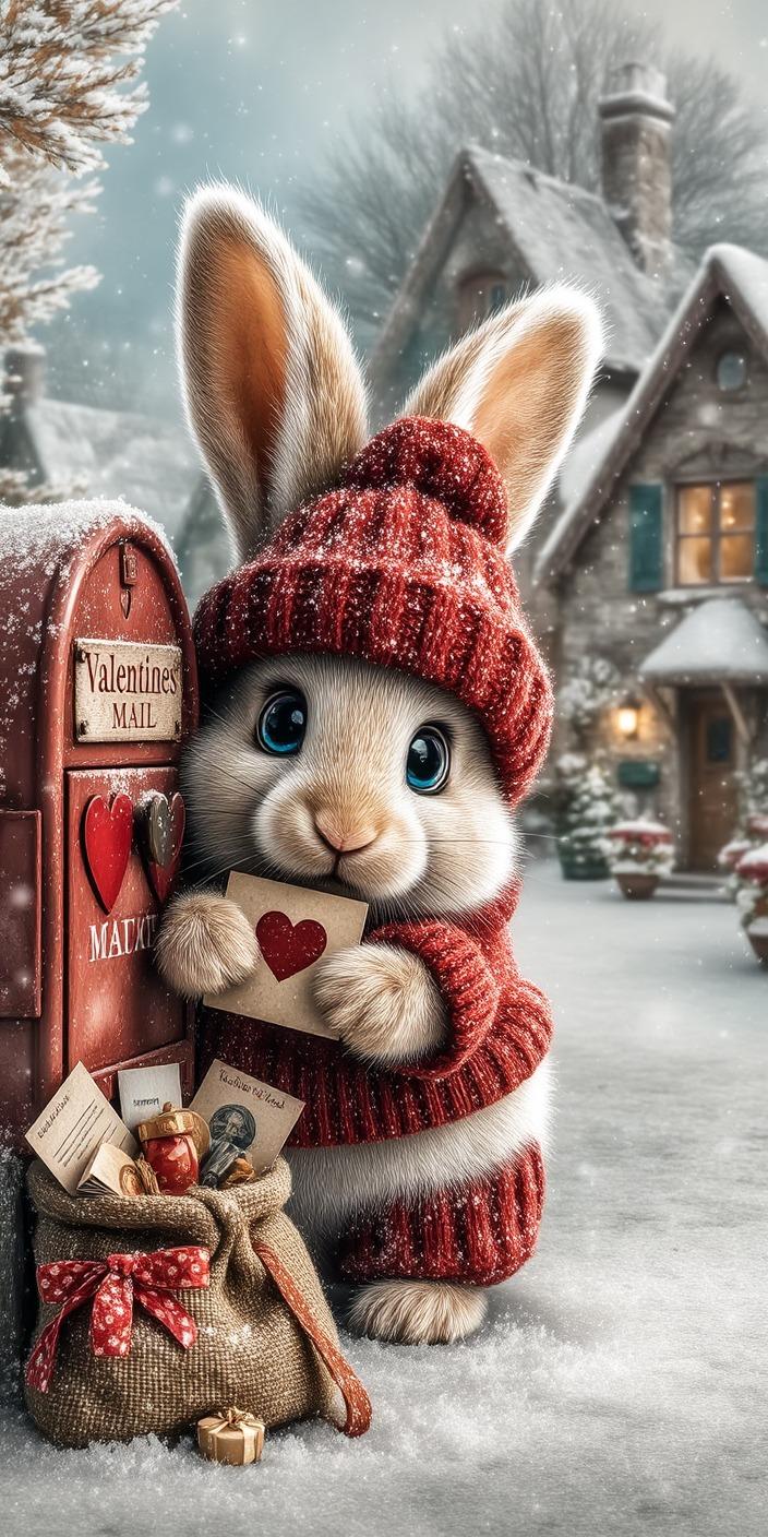 Cute Valentine Winter Bunny Wallpaper