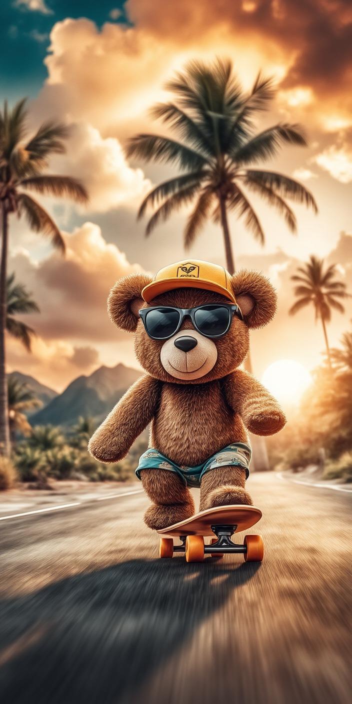 Cool Teddy Bear Skateboard Wallpaper