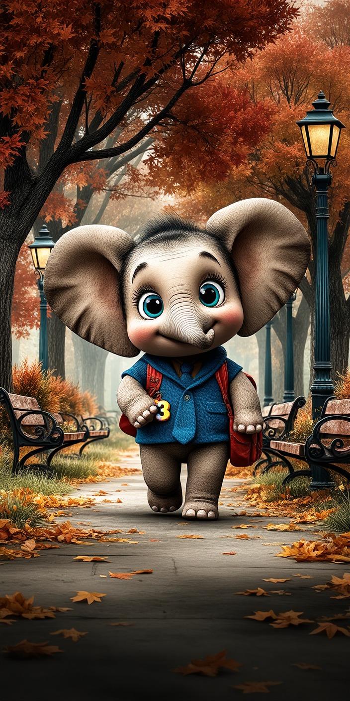 Cute Baby Elephant Autumn Walk Wallpaper