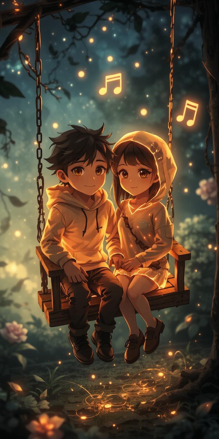 Cute Anime Couple Swing Wallpaper