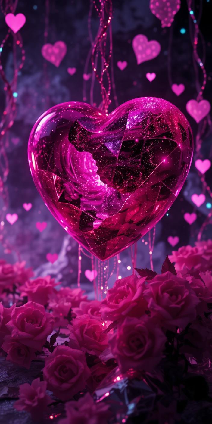 Pink Crystal Heart Love Wallpaper