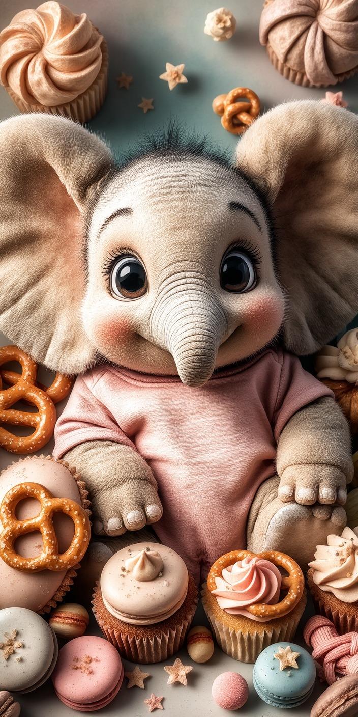 Cute Baby Elephant Sweets Wallpaper