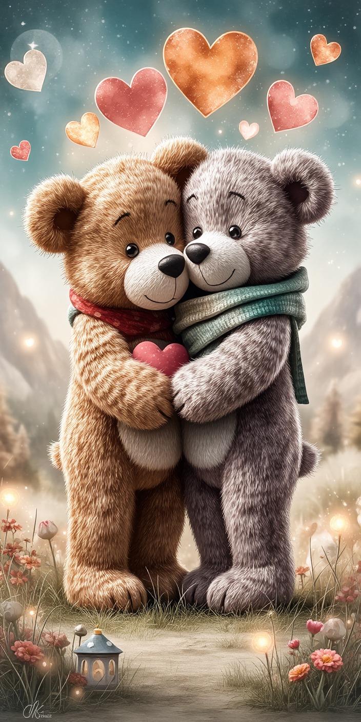 Adorable Teddy Bear Couple Wallpaper | Cute Love Background