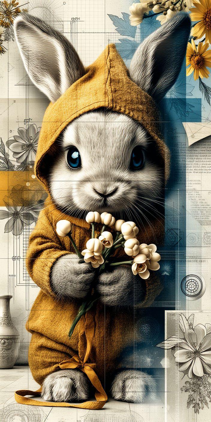 Cute Bunny with Flowers Wallpaper | Adorable Aesthetic Rabbit