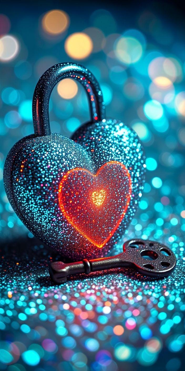 Glitter Heart Lock Wallpaper | Romantic Love Aesthetic Phone Background