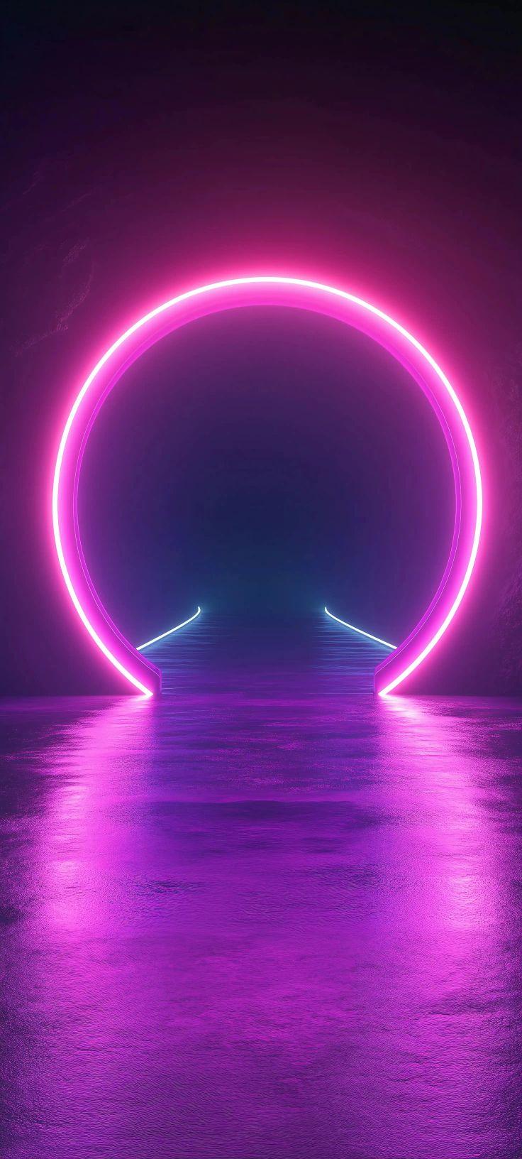 Neon Circle Portal Wallpaper | Futuristic Cyberpunk Synthwave Aesthetic Background