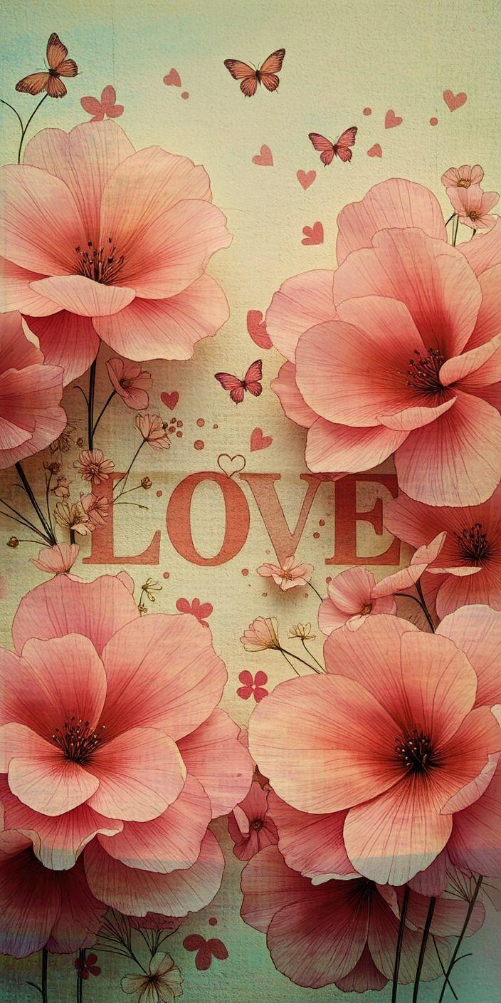 Vintage Floral Love Dreamscape Wallpaper