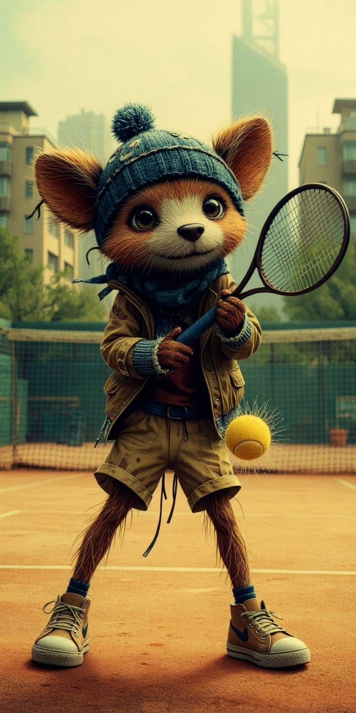 Whimsical Tennis Pro Fox Wallpaper