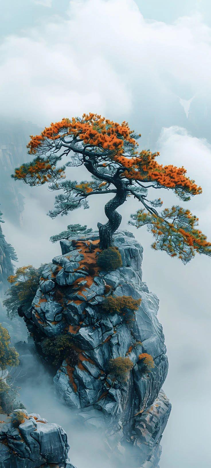 Huangshan Mountain Pine Tree Mist Wallpaper